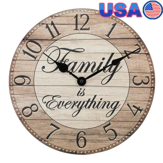 XMSJ Farmhouse Analog Wall Clock With Inspirational Family Is Everything Message