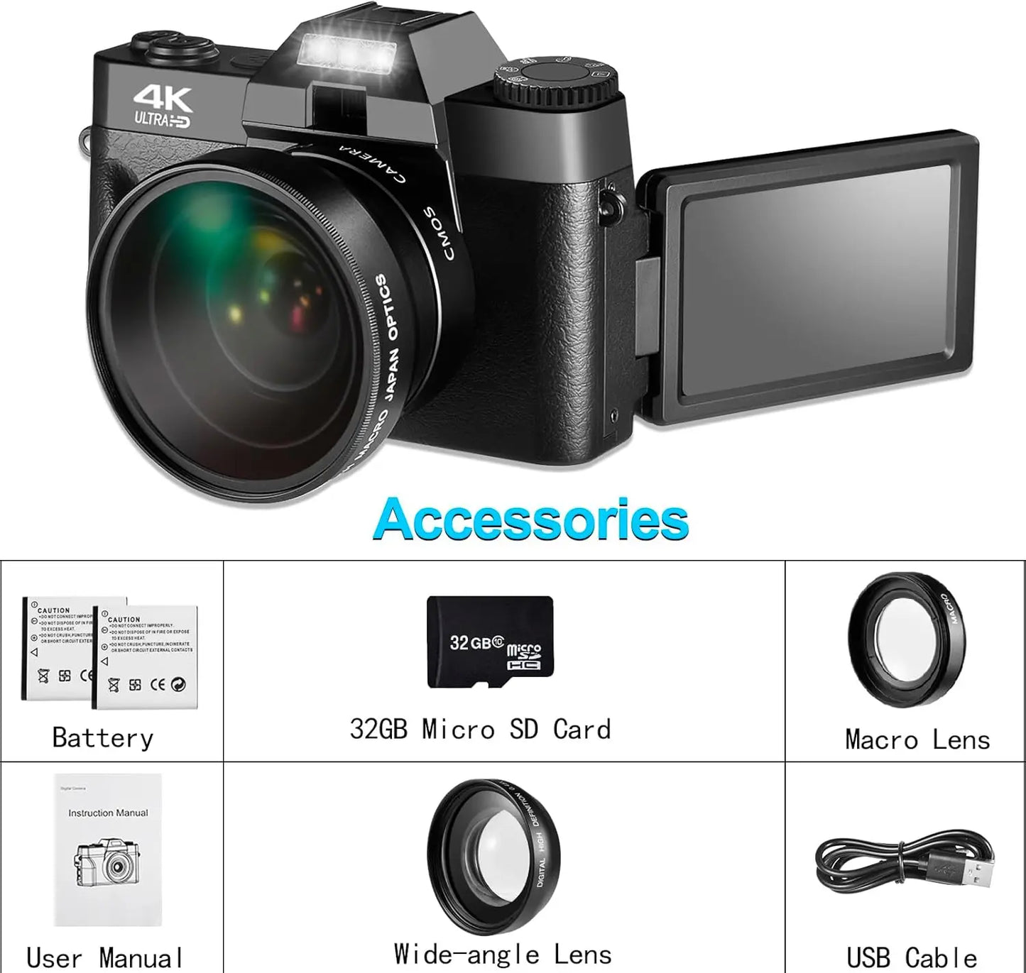 Focal Length 4K Camera For YouTube Vlogging With WiFi