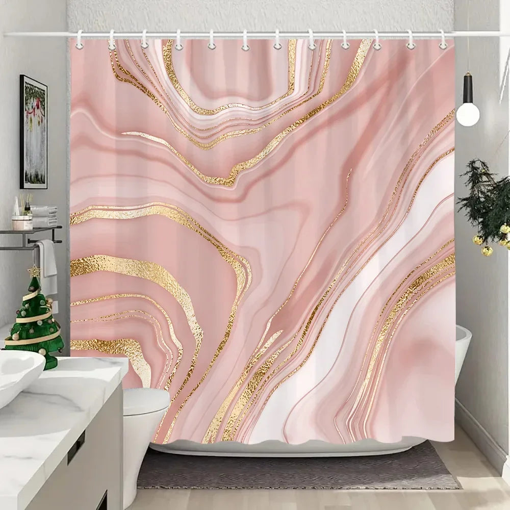 JEJOMEAG Marble Shower Curtain Textured Pattern Polyester Washable