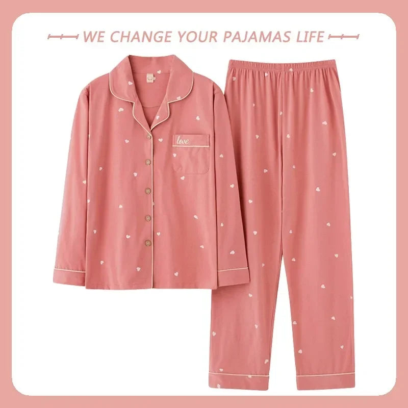 Guangdong Women Cotton Pajamas Set Button Down Nightwear