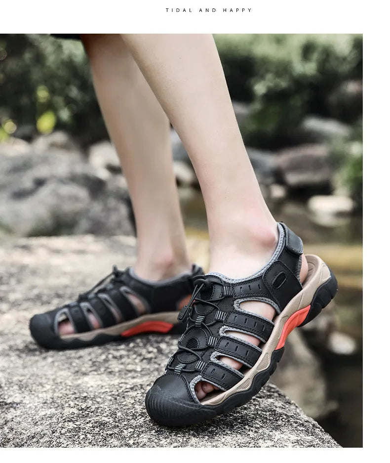 MIXIDELAI Men Sandals Genuine Leather Outdoor Rome Design