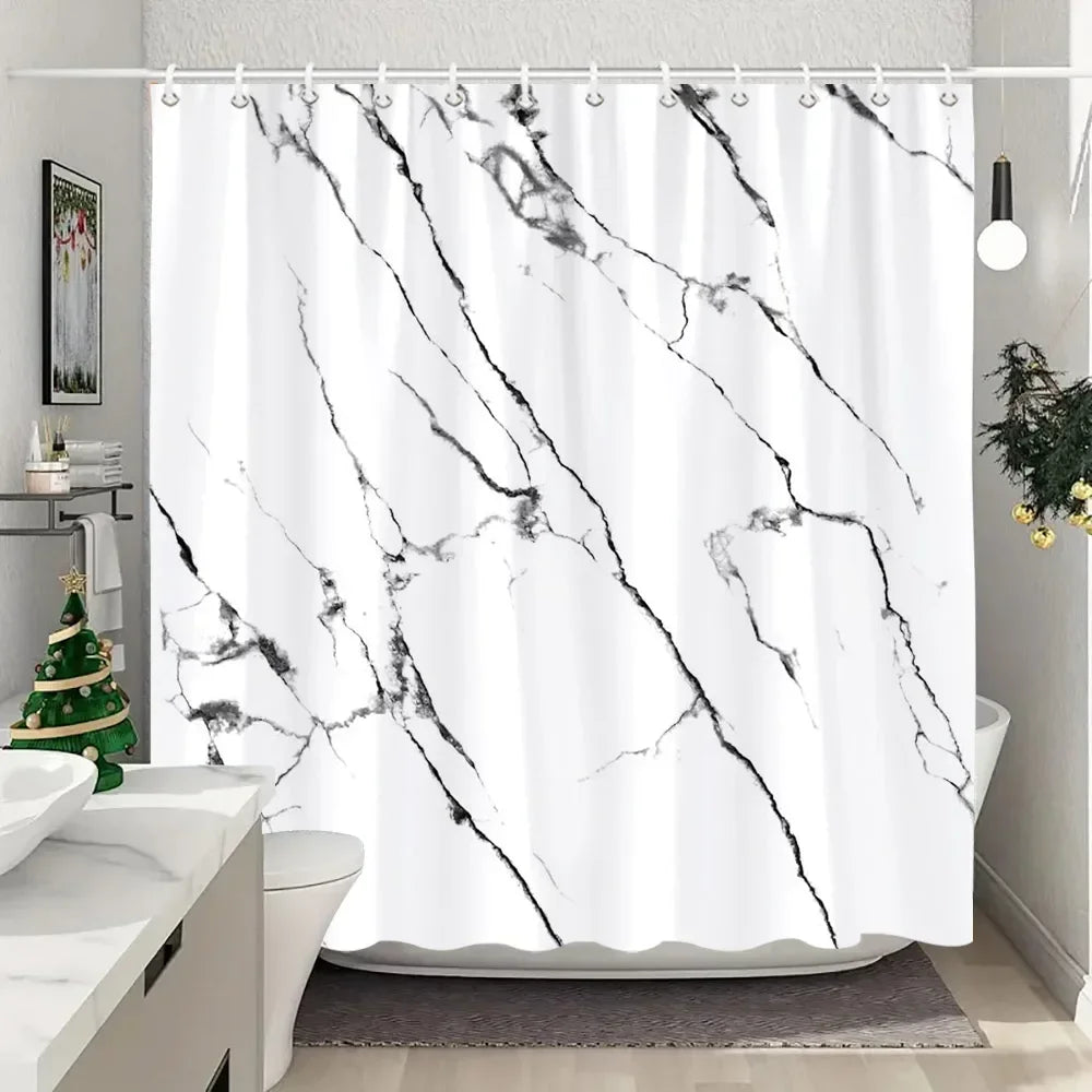 JEJOMEAG Marble Shower Curtain Textured Pattern Polyester Washable