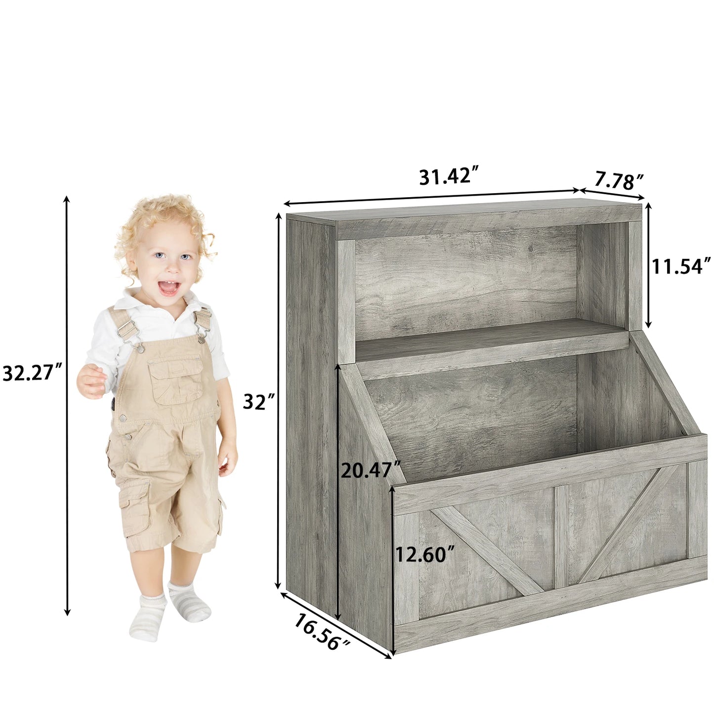 Wooden Kids Bookshelf With Cubby Toy Storage Organizer For Playroom