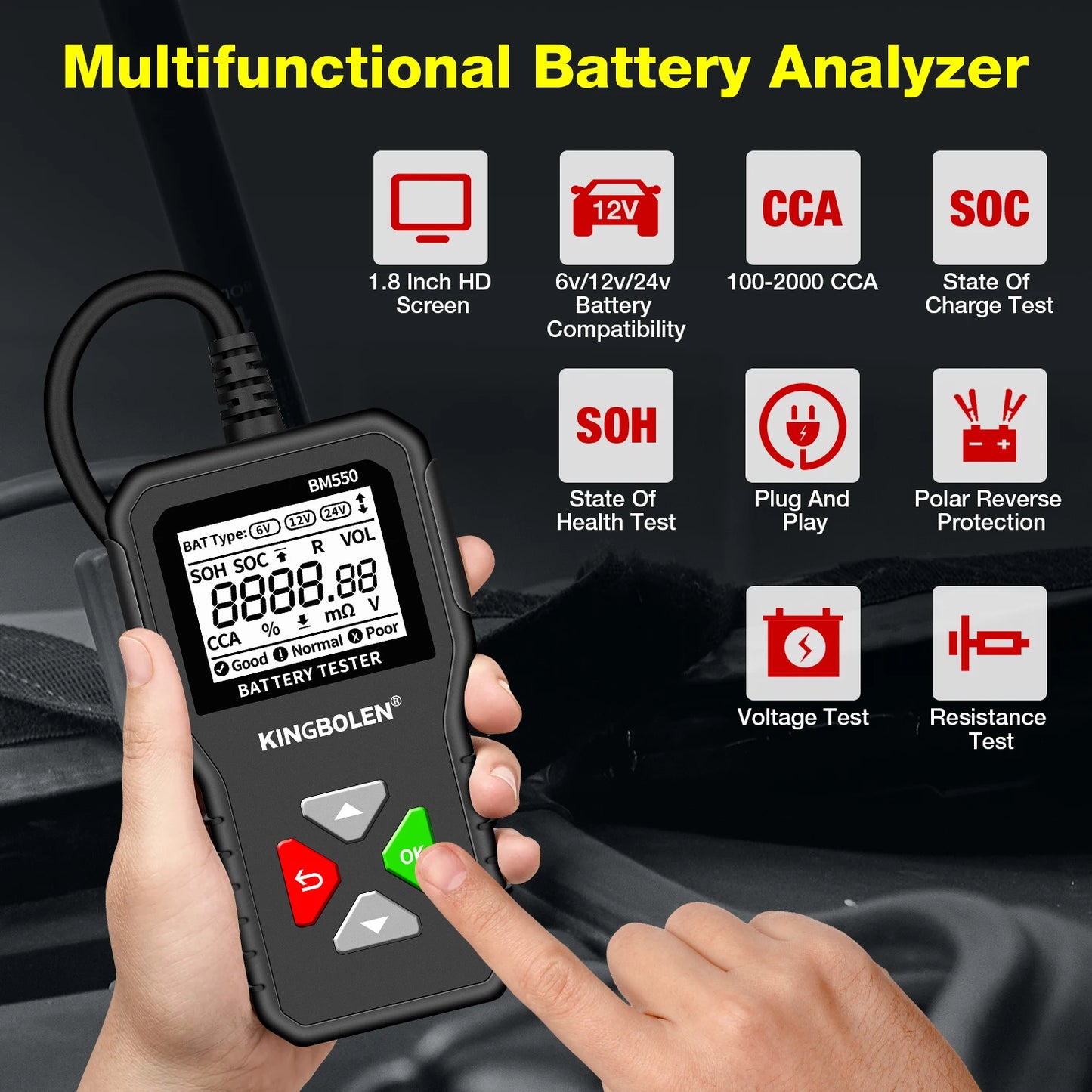Kingbolen BM550 Plus Car Battery Tester 6V 12V 24V Device