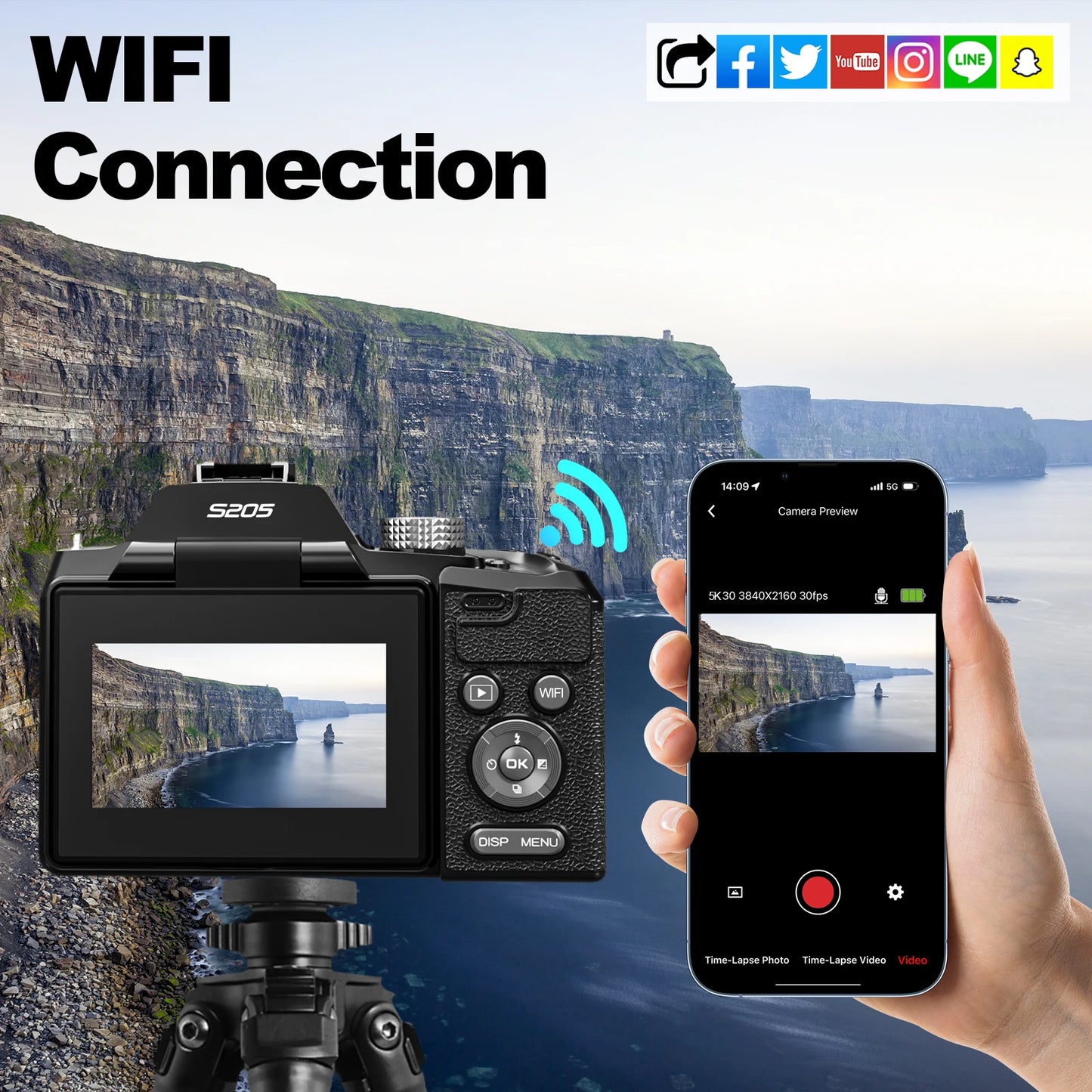 NBD S205E 64MP 5K Digital Camera Flip Screen 16X Zoom