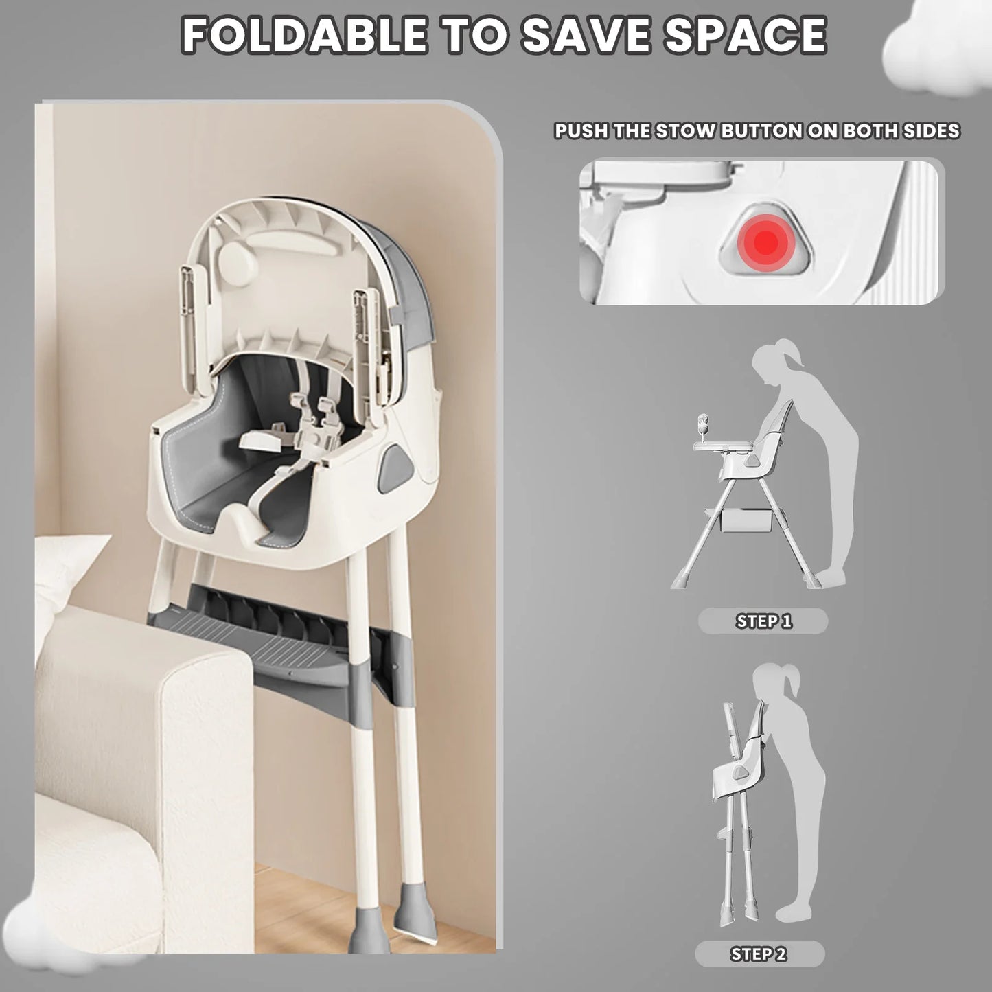 UBRAVOO Foldable Baby High Chair With Tray And Toy Rack