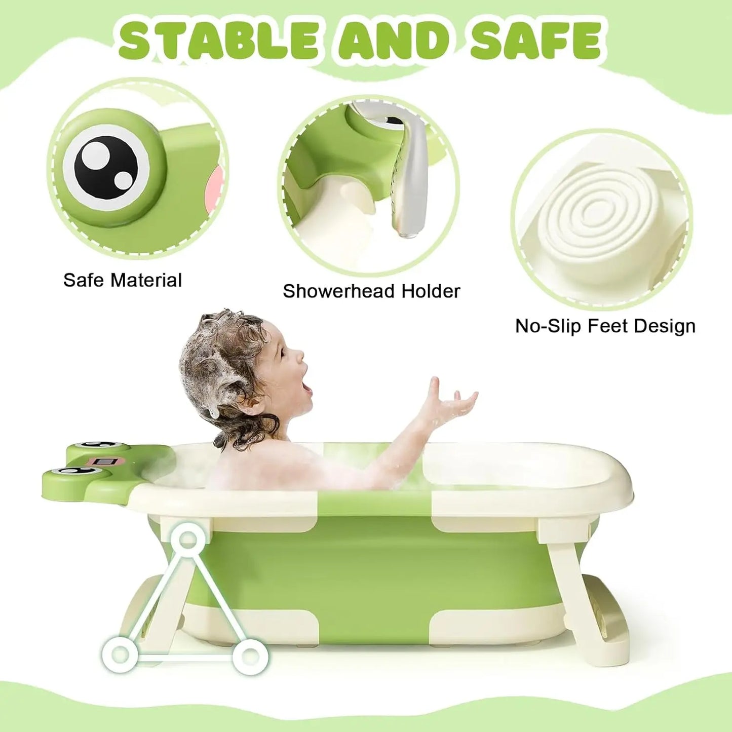 Foldable Baby Bathtub With Bath Cushion And Thermometer