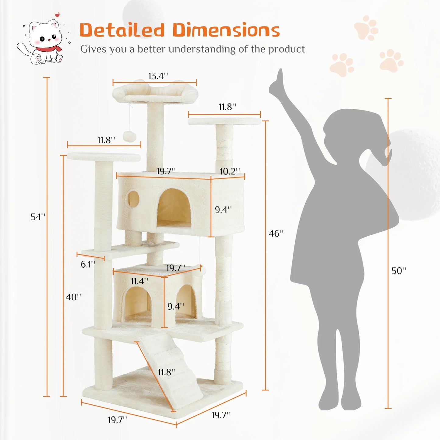 JHK Four-Level Cat Tree Tower Play House With Sisal Scratching