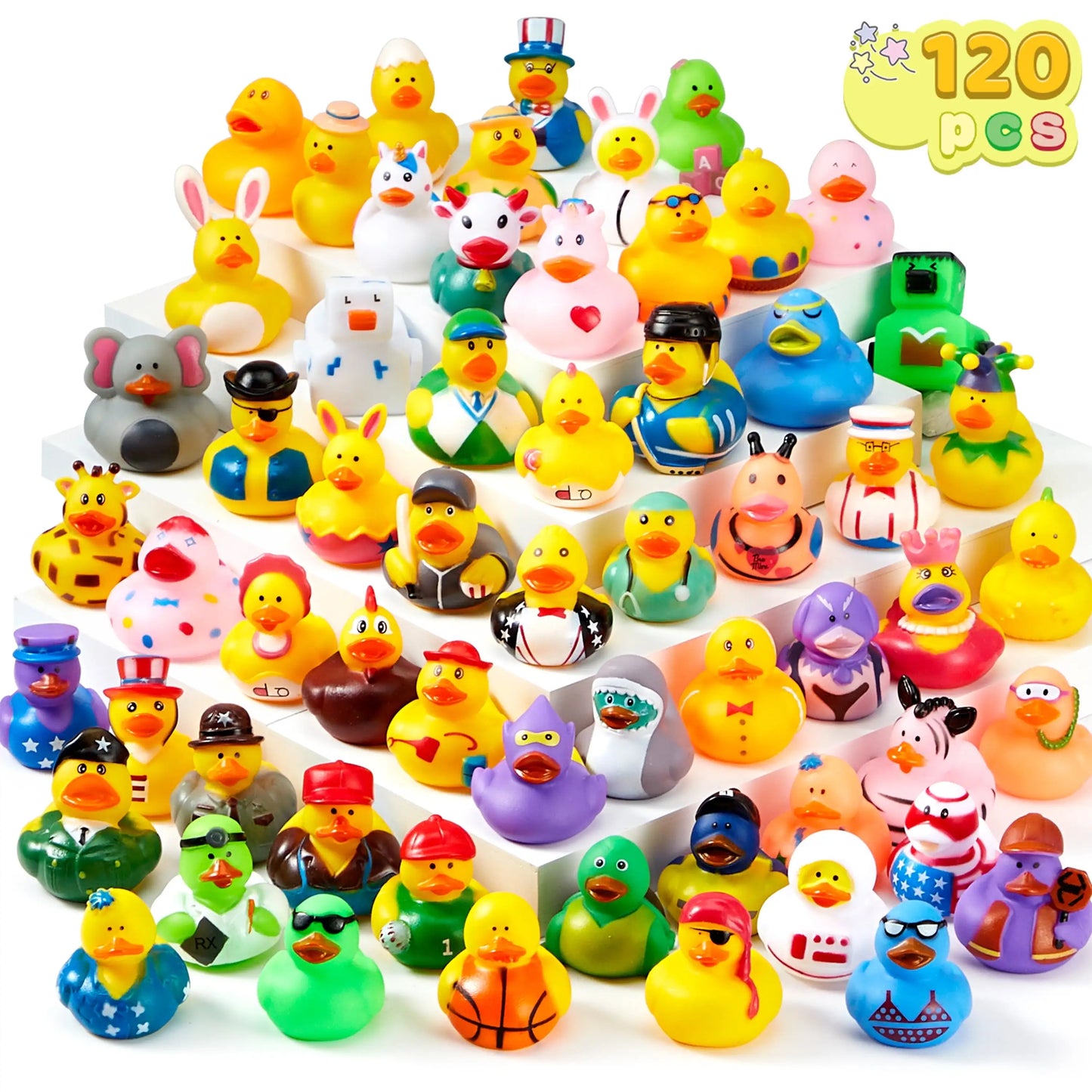 Joyfy 120 Pack Mini Rubber Ducks Assorted Bath Toys