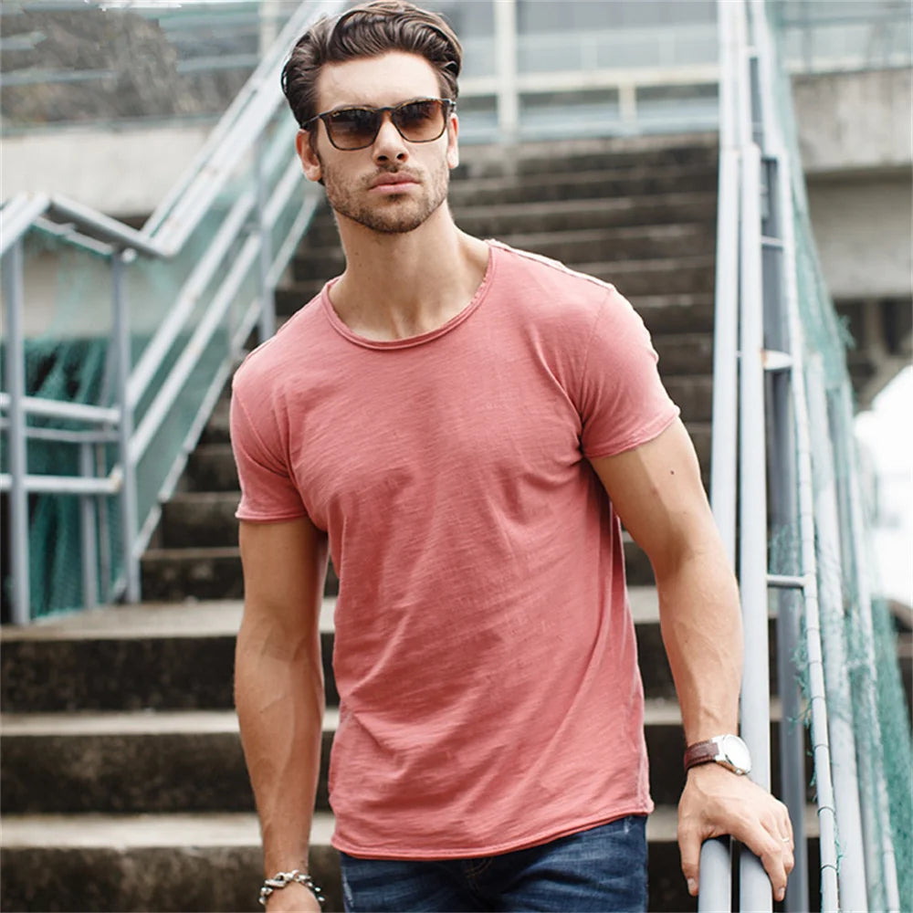 Mens Cotton T Shirt O Neck Short Sleeve Solid Casual Top