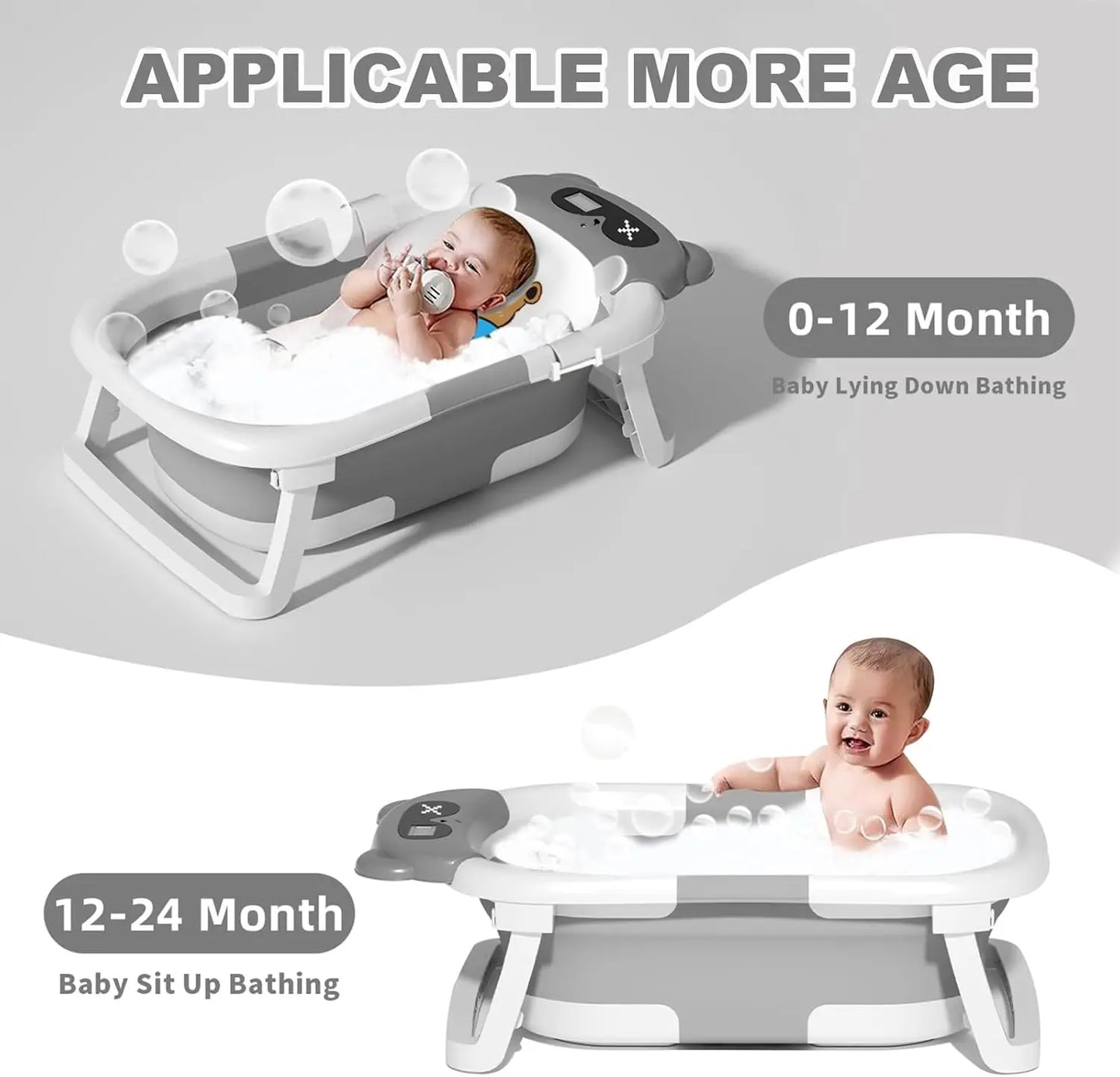 Foldable Baby Bathtub With Bath Cushion And Thermometer