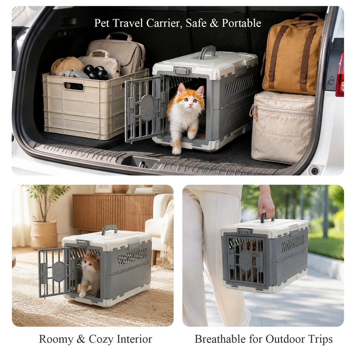 Road Foldable Pet Carrier with Secure Lock Door