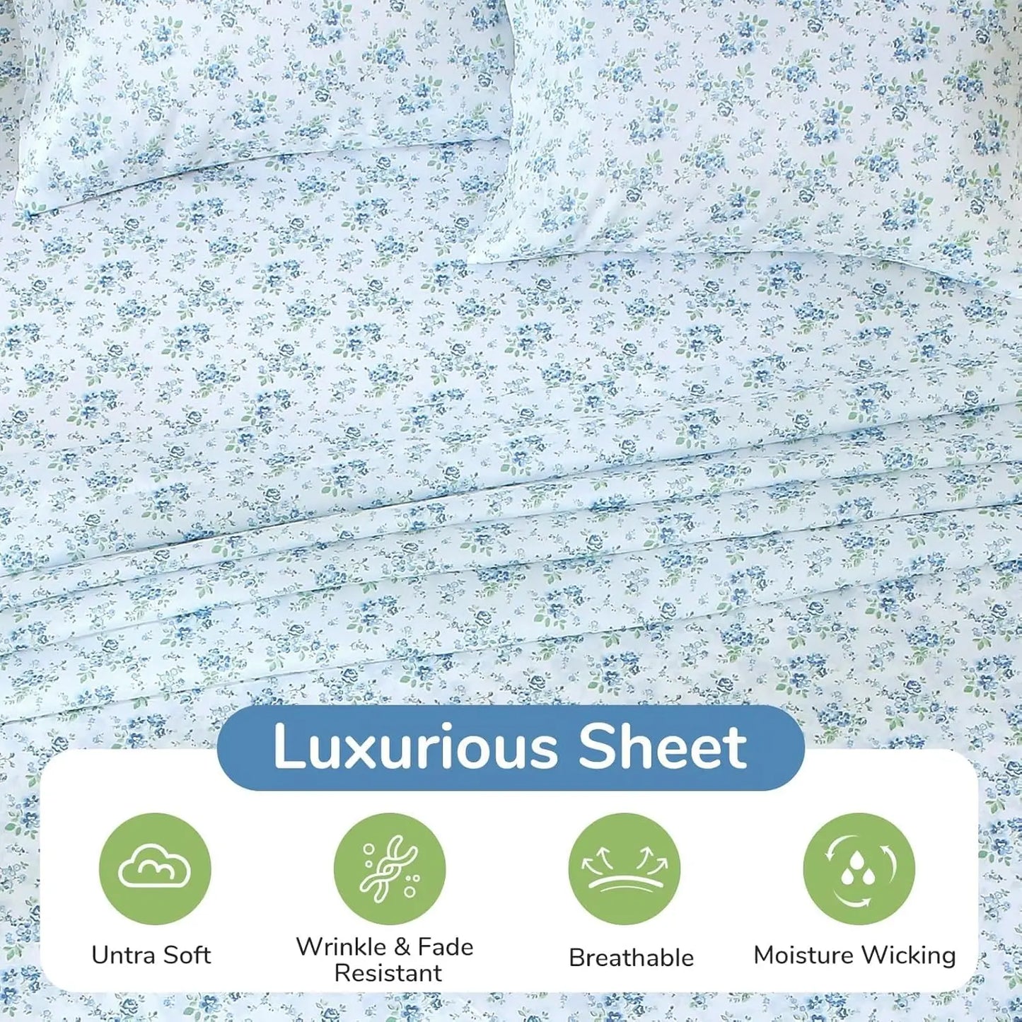 4 Piece Sheet Set Soft Breathable Wrinkle Free Cooling Bedding Polyester Cotton
