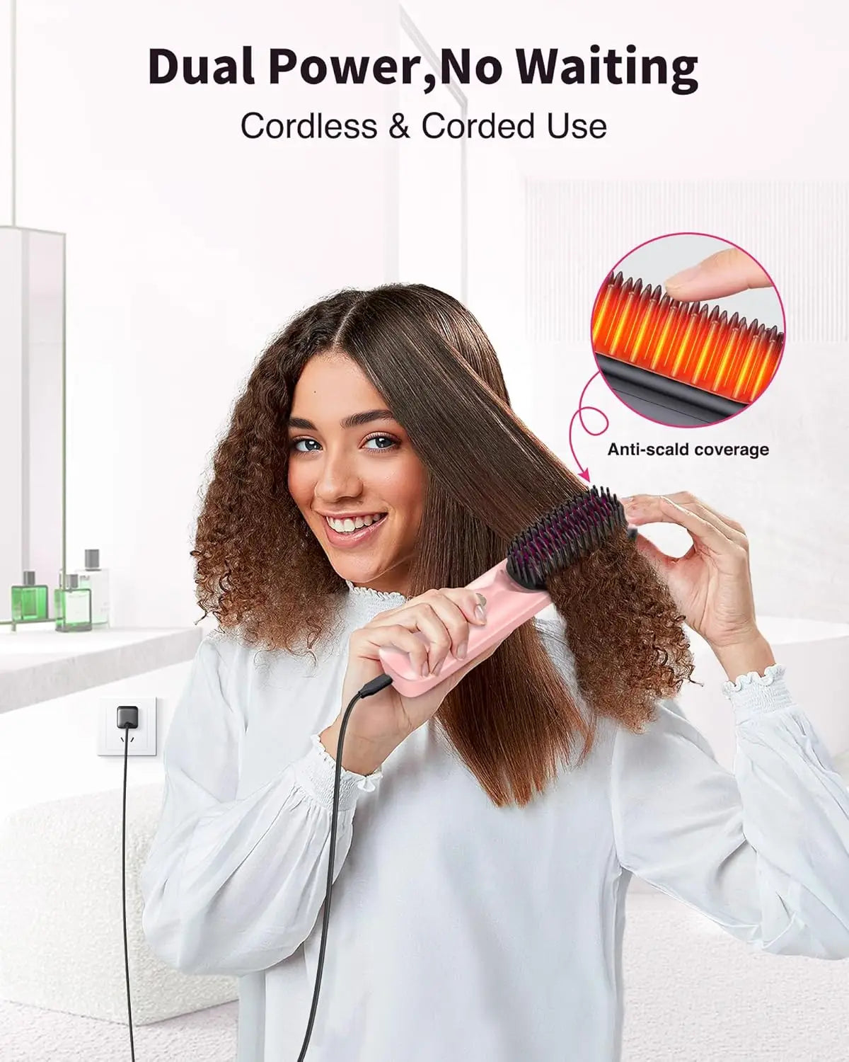 BOPCAL Cordless Hair Straightening Brush 450F Fast Heating 30s Travel