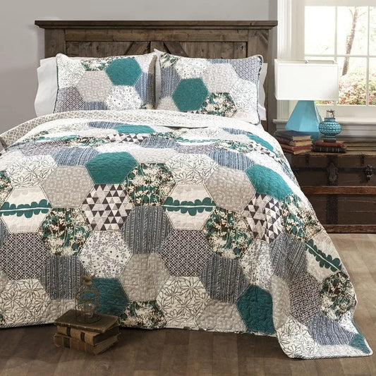Three Piece Cotton Quilt Set Solid Pattern Bedding For Beds