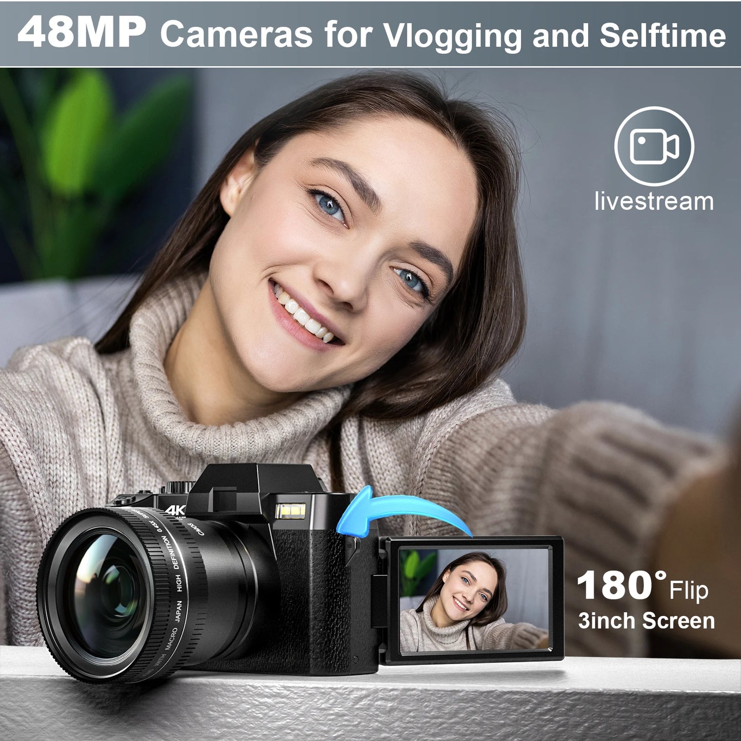 NBD 48MP Digital Camera With WiFi App Control 4K Autofocus