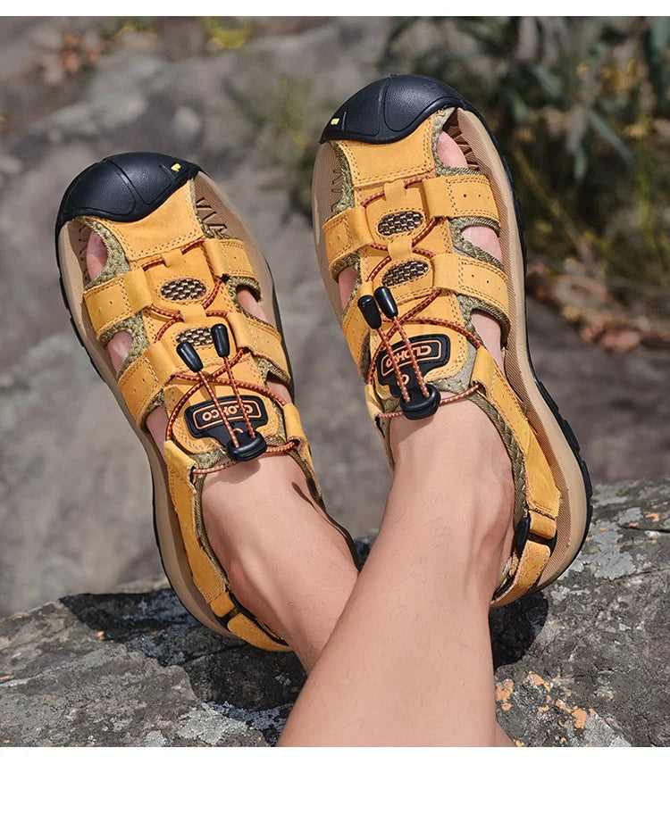 CLOHOO Men's Breathable Beach Sandals Slip On Shoes