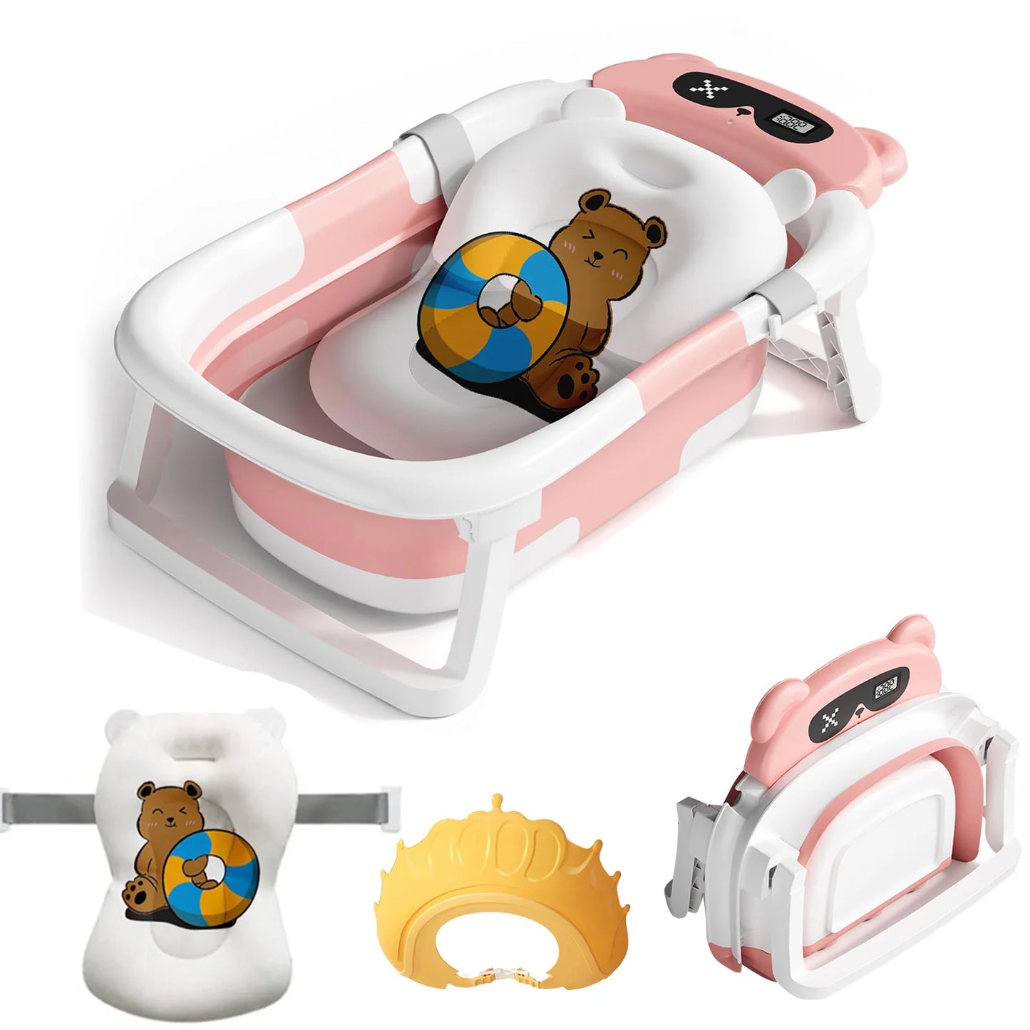 Foldable Baby Bathtub With Bath Cushion And Thermometer