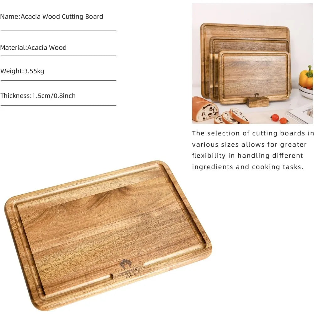 YSTKC Acacia Wood Cutting Board Set Of 3 For Kitchen