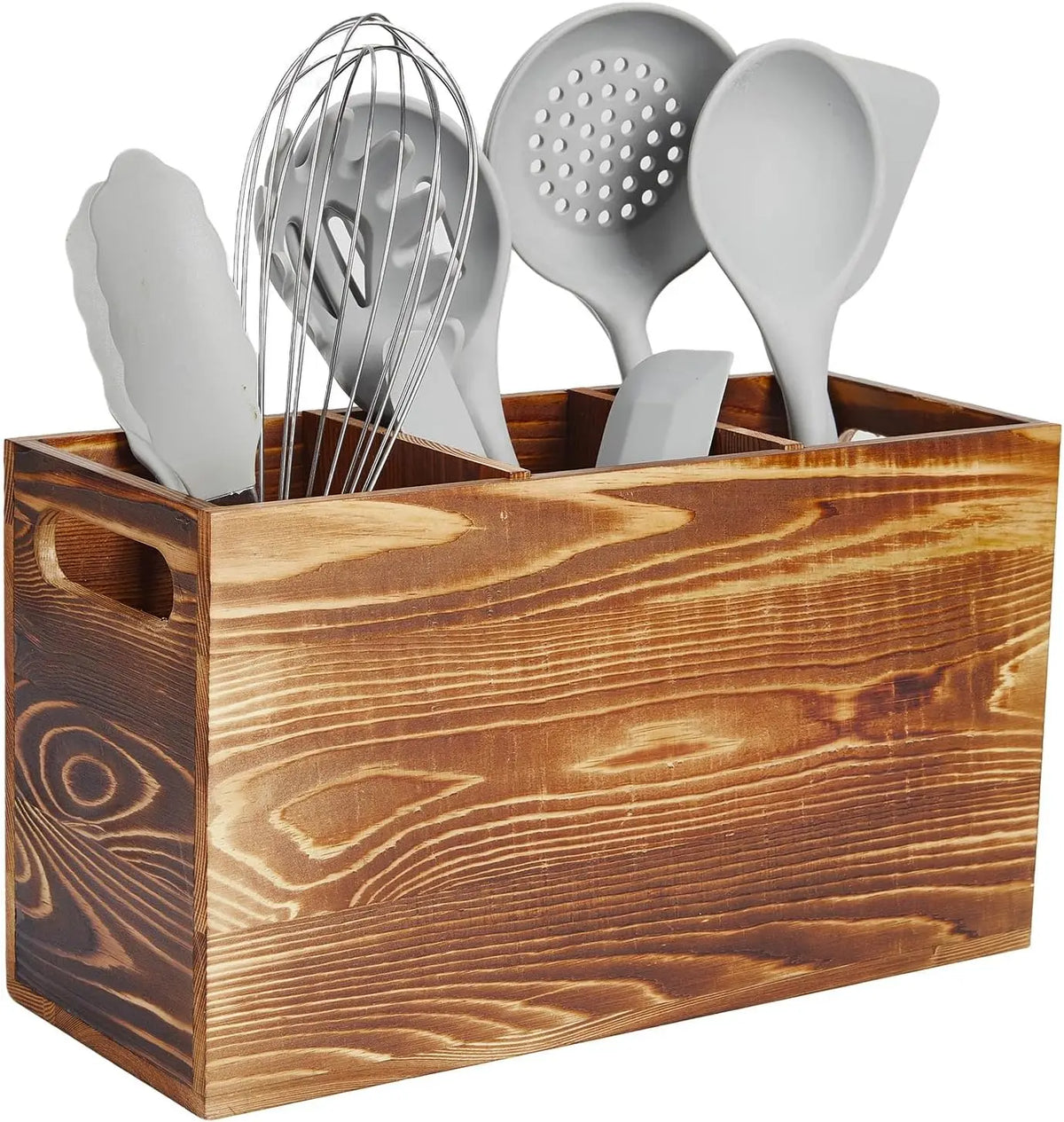 Garvee Rustic Pine Wood Utensil Holder Caddy for Dining Tables