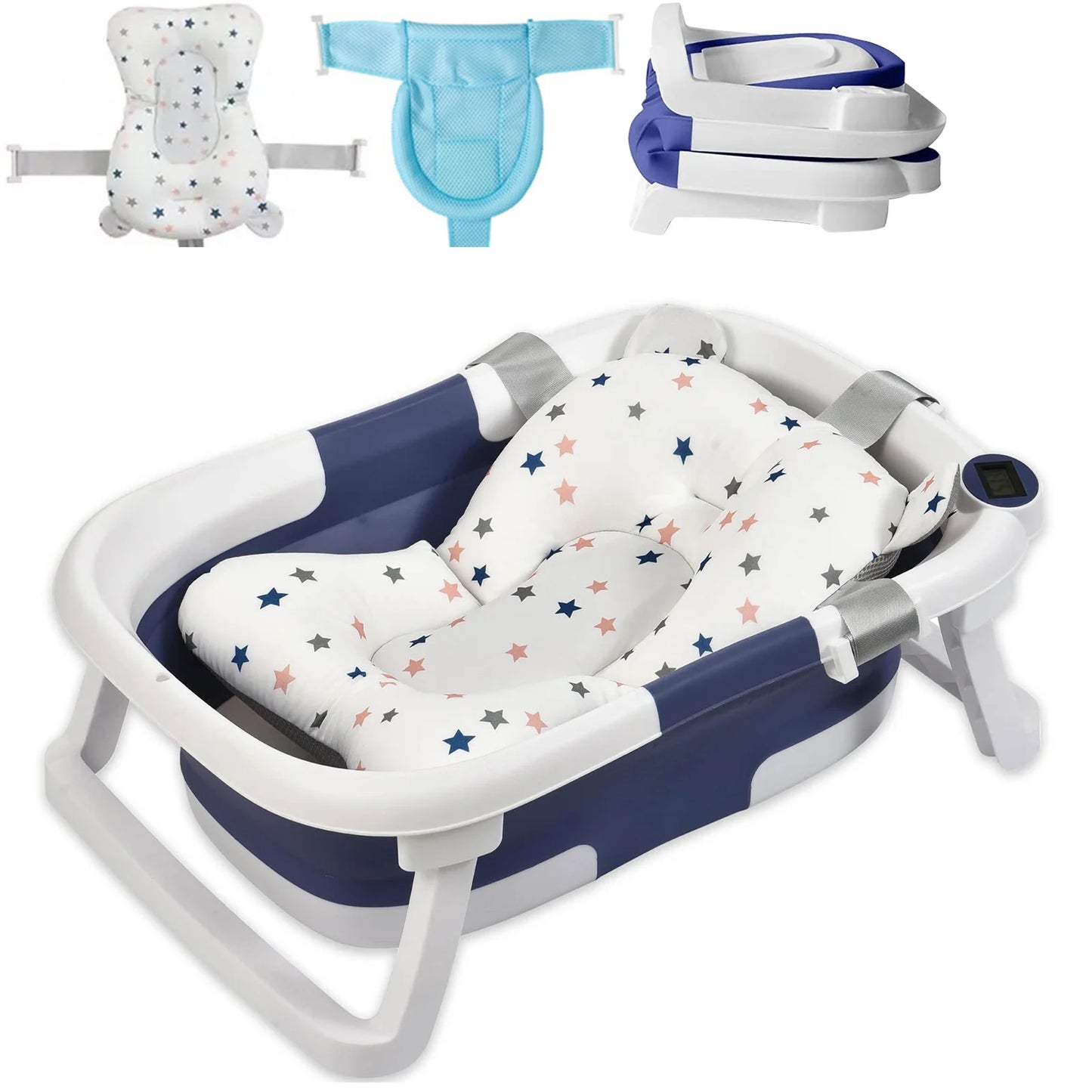 Foldable Baby Bathtub With Bath Cushion And Thermometer