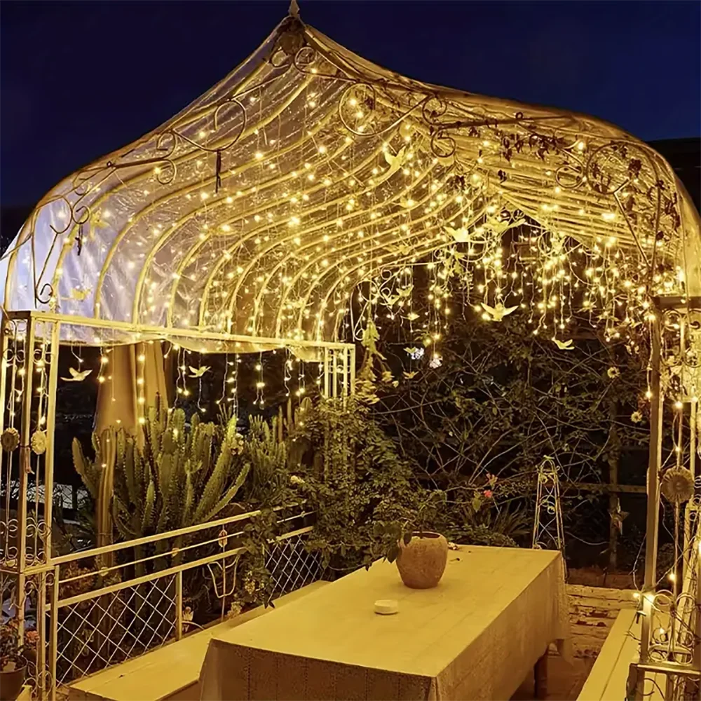 WELPUR Solar Icicle Curtain Lights Outdoor LED 8 Modes