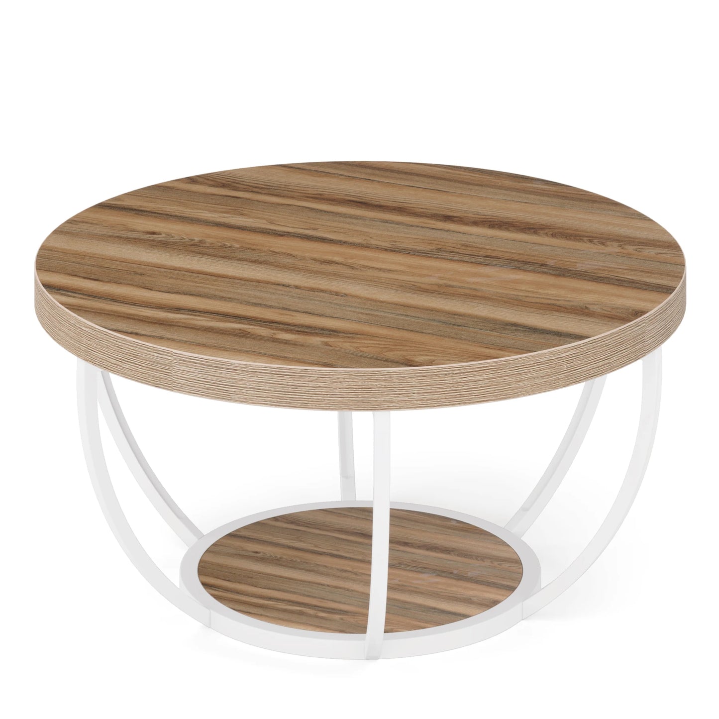 Tribesigns Round Coffee Table With Storage Shelves, Industrial Minimalist Wood