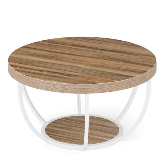 Tribesigns Round Coffee Table With Storage Shelves, Industrial Minimalist Wood