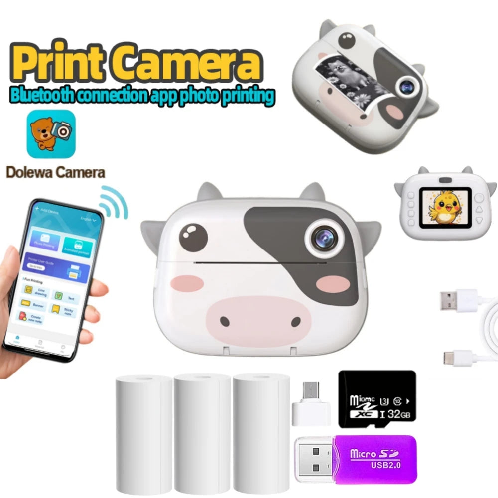 Kids Instant Print Camera 16G 1080P HD Photo Printer Gift