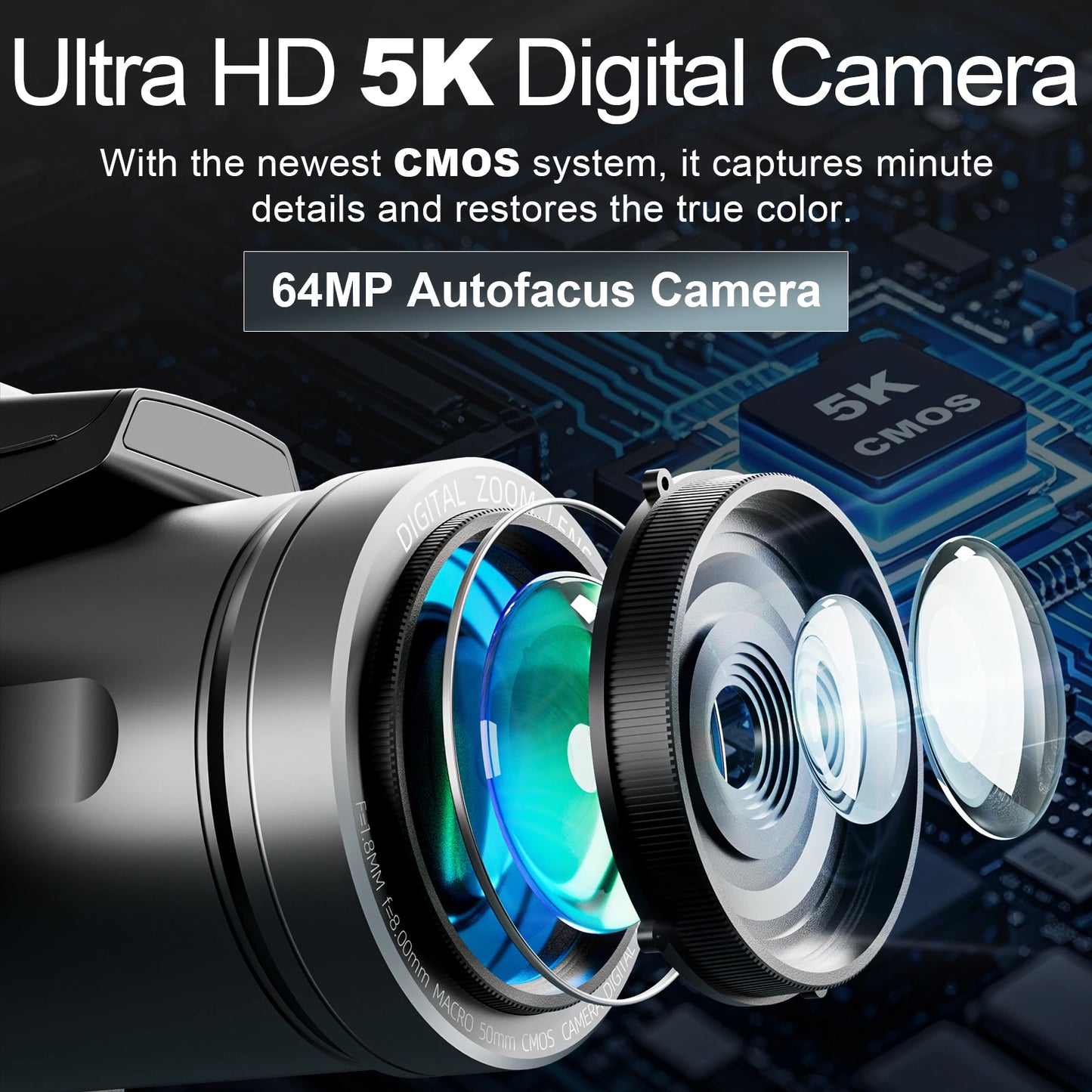 NBD S205E 64MP 5K Digital Camera Flip Screen 16X Zoom