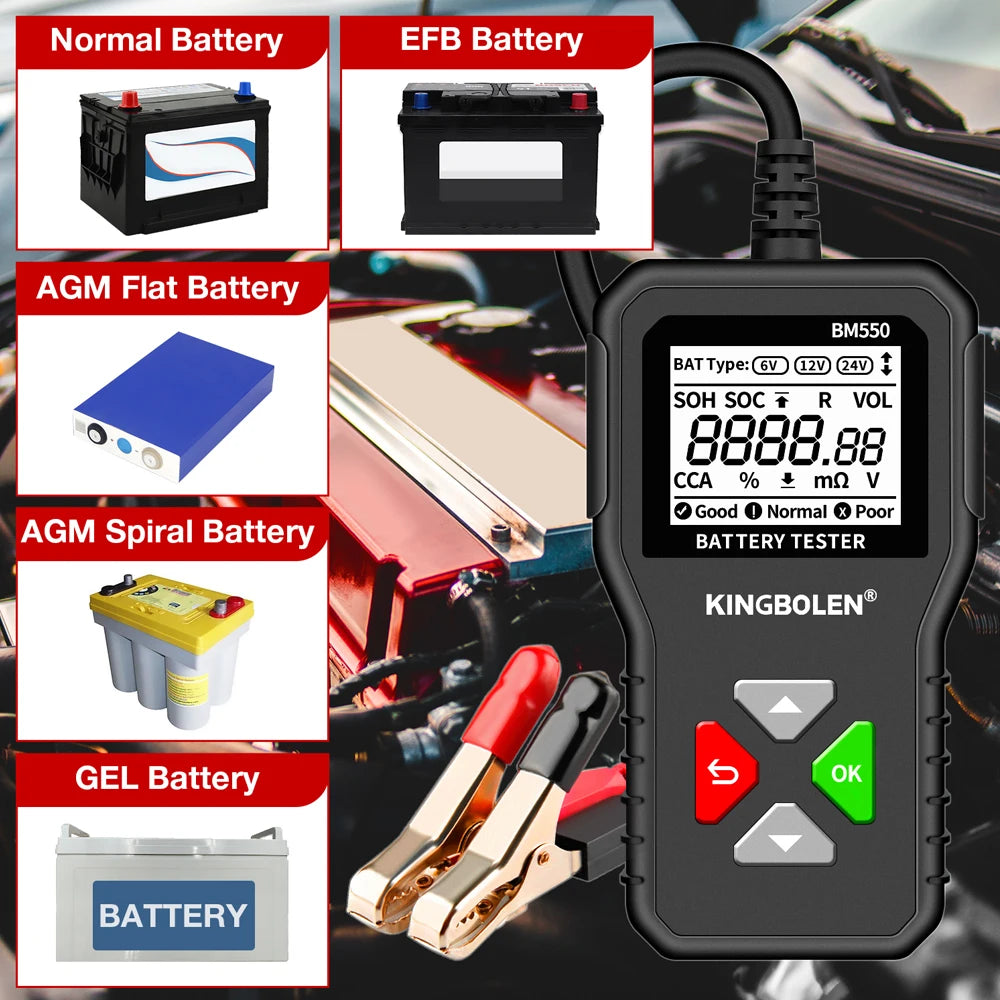 Kingbolen BM550 Plus Car Battery Tester 6V 12V 24V Device