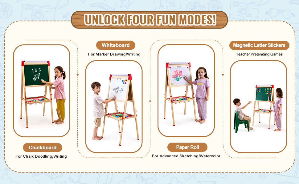 SucceBuy Wooden Magnetic Drawing Board For Kids DoubleSided Whiteboard