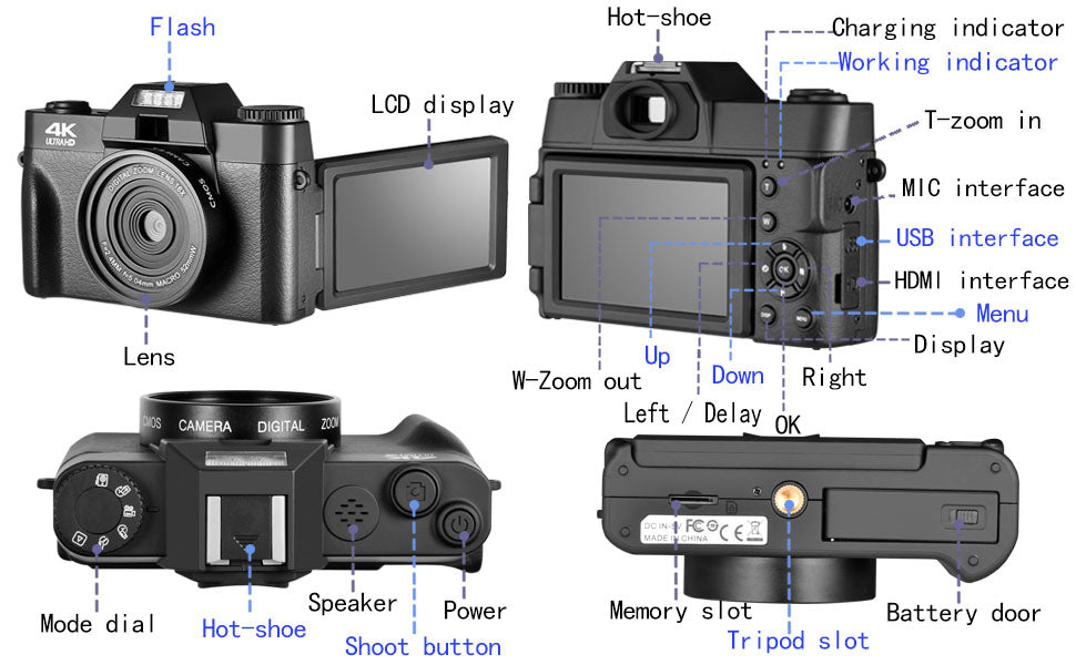 Focal Length 4K Camera For YouTube Vlogging With WiFi