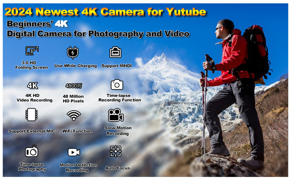 Focal Length 4K Camera For YouTube Vlogging With WiFi